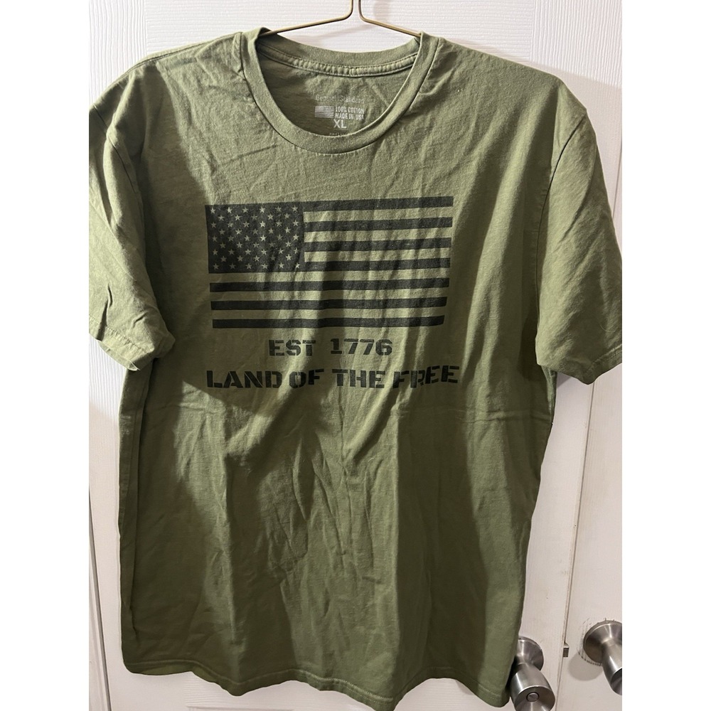 General Standard Green American Flag Land Of The Free Made In The USA T Shirt XL